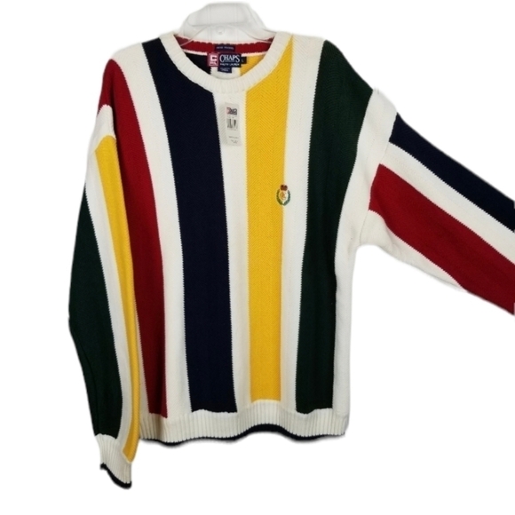 Ralph Lauren X Chaps Sweater Crest Crew Horizontal Stripe Multi Color Cotton NWT